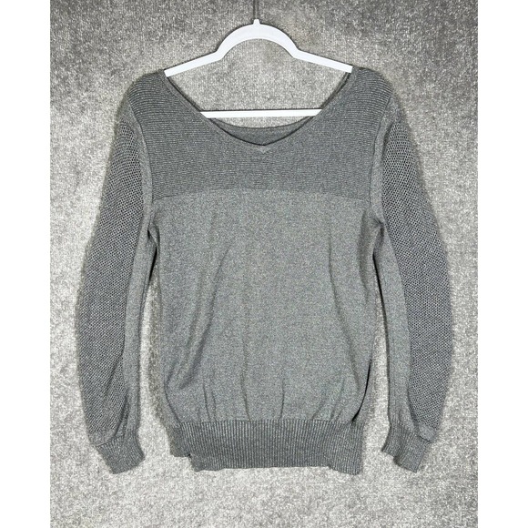 NYDJ Open Knit Ribbed Metallic Pullover Sweater Womens Size Medium V-Neck Back - Picture 2 of 16